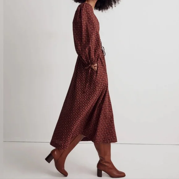 MADEWELL Cottagecore maroon floral midi dress w bows - Picture 6 of 10
